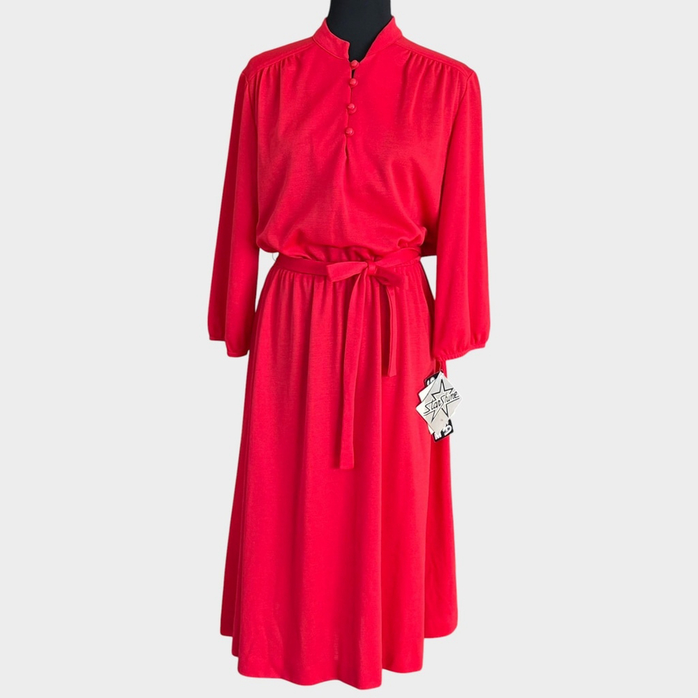 Star Shine Vintage 70s Red Wool Blend Shirt Dress Size 16